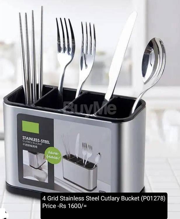 4 GRIND STAINLESS STEEL CUTLARY BUCKET