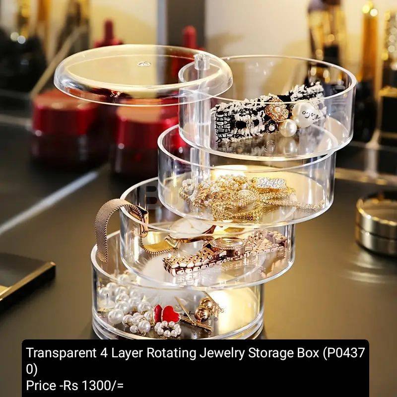 TRANSPARENT 4 LAYER ROTATING JEWELLERY STORAGE BOX