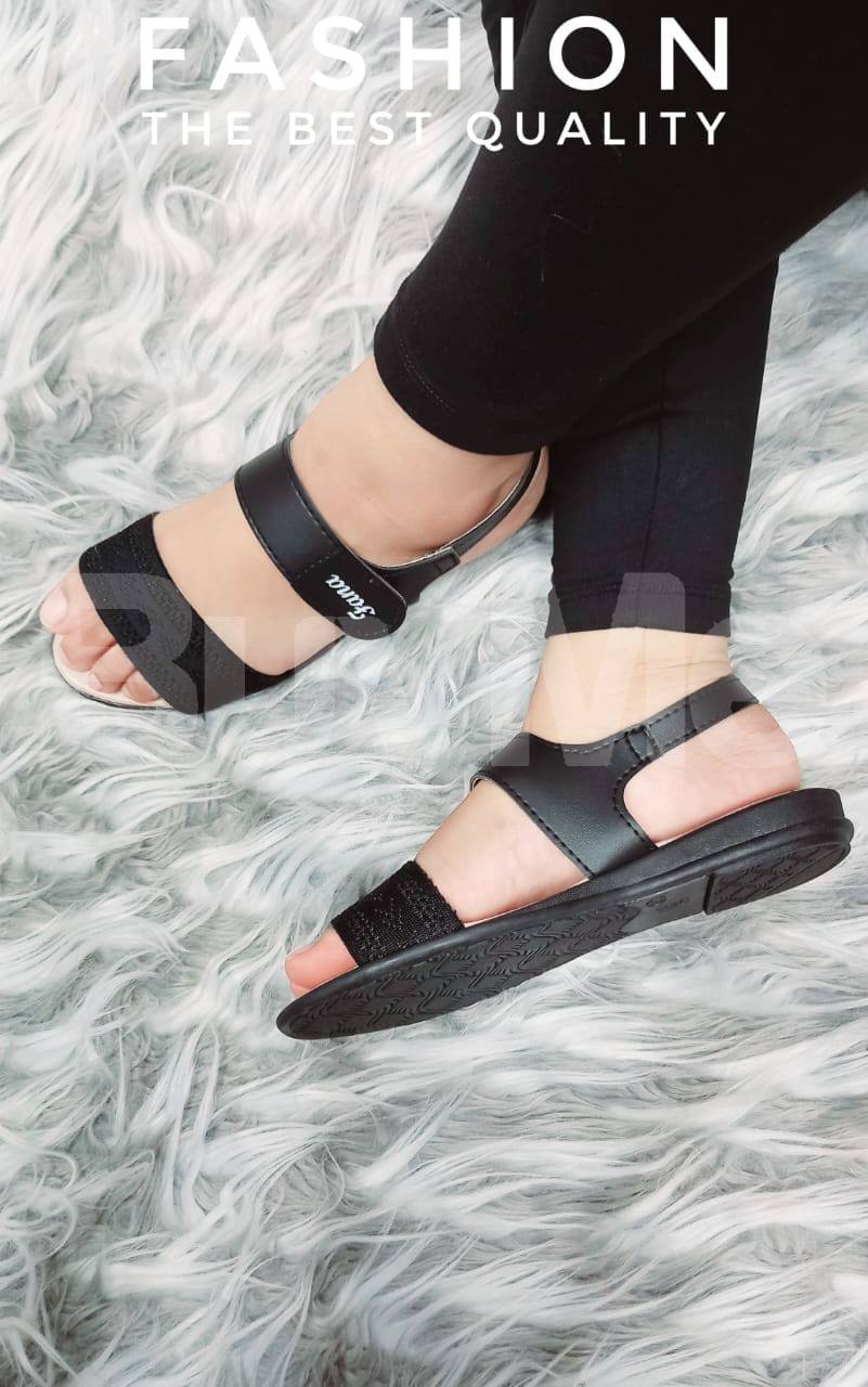 VELCRO TAPE ADJUSTABLE LADIES SANDAL - BLACK