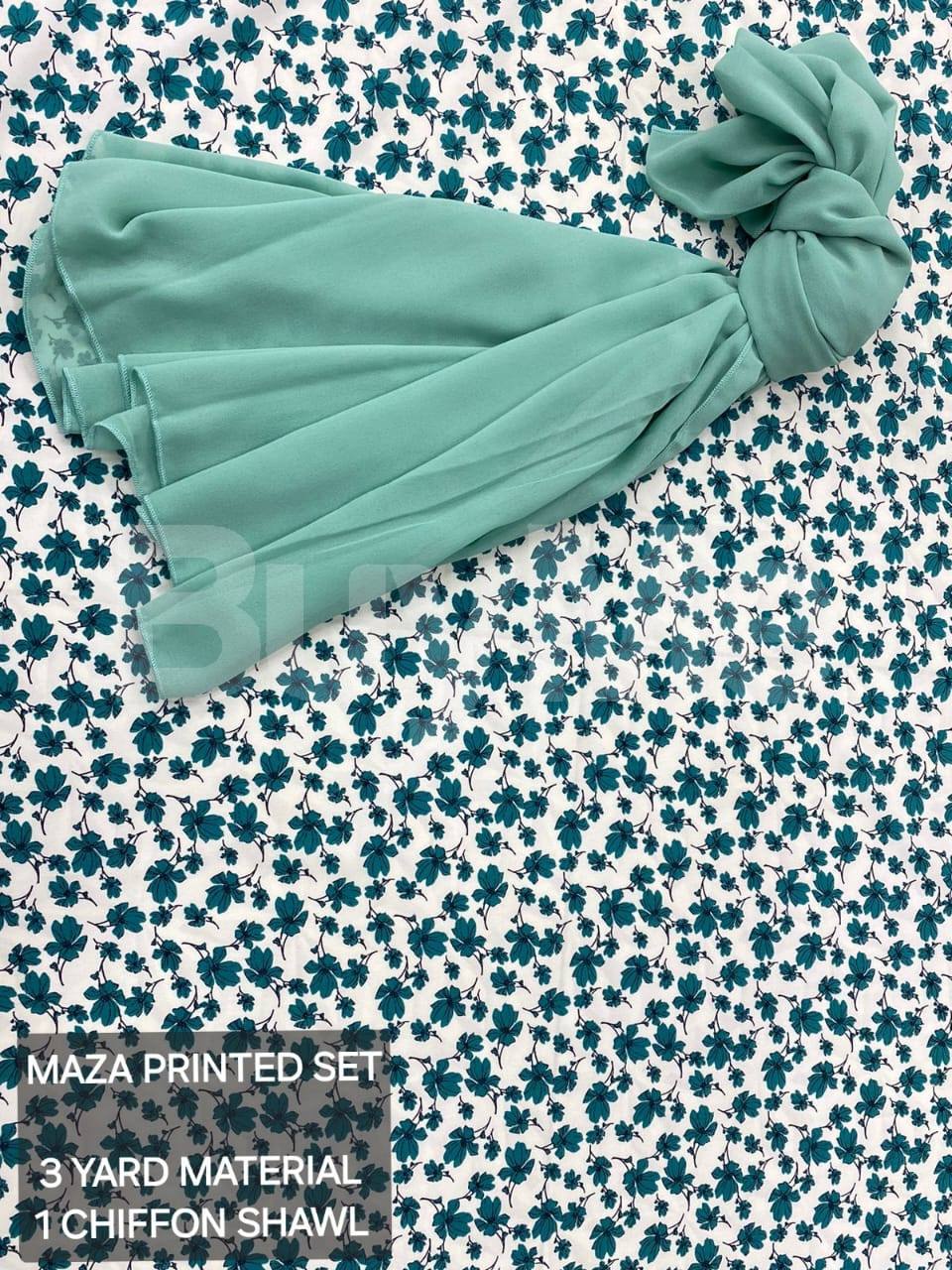 MAZA PRINTED SET WITH SHAWL - LIGHT GREEN