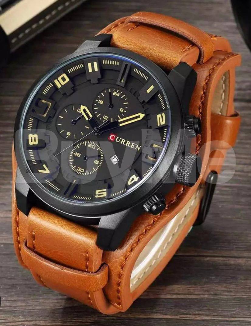 CURREN LEATHER STRAP AND DATE WATCH FOR MENS - BROWN