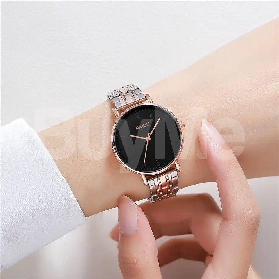 BLACK  DIAL QUARTZ STEEL WATCH FOR WOMEN - ROSE GOLD