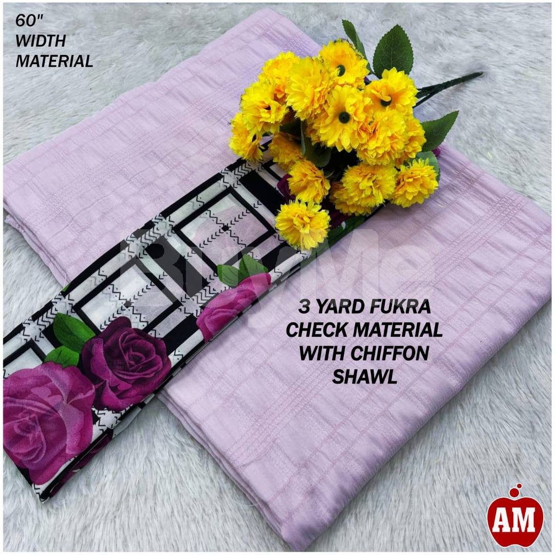 FUKRA CHECK MATERIAL WITH CHIFFON SHAWAL