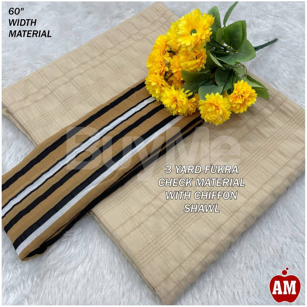 3 YARD FUKRA CHECK MATERIAL WITH CHIFFON SHAWAL DESIGN