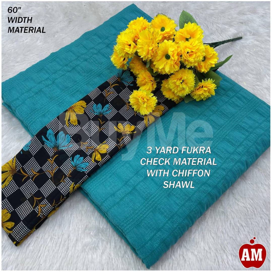 FUKRA CHECK MATERIAL WITH CHIFFON SHAWAL(3 YARD)