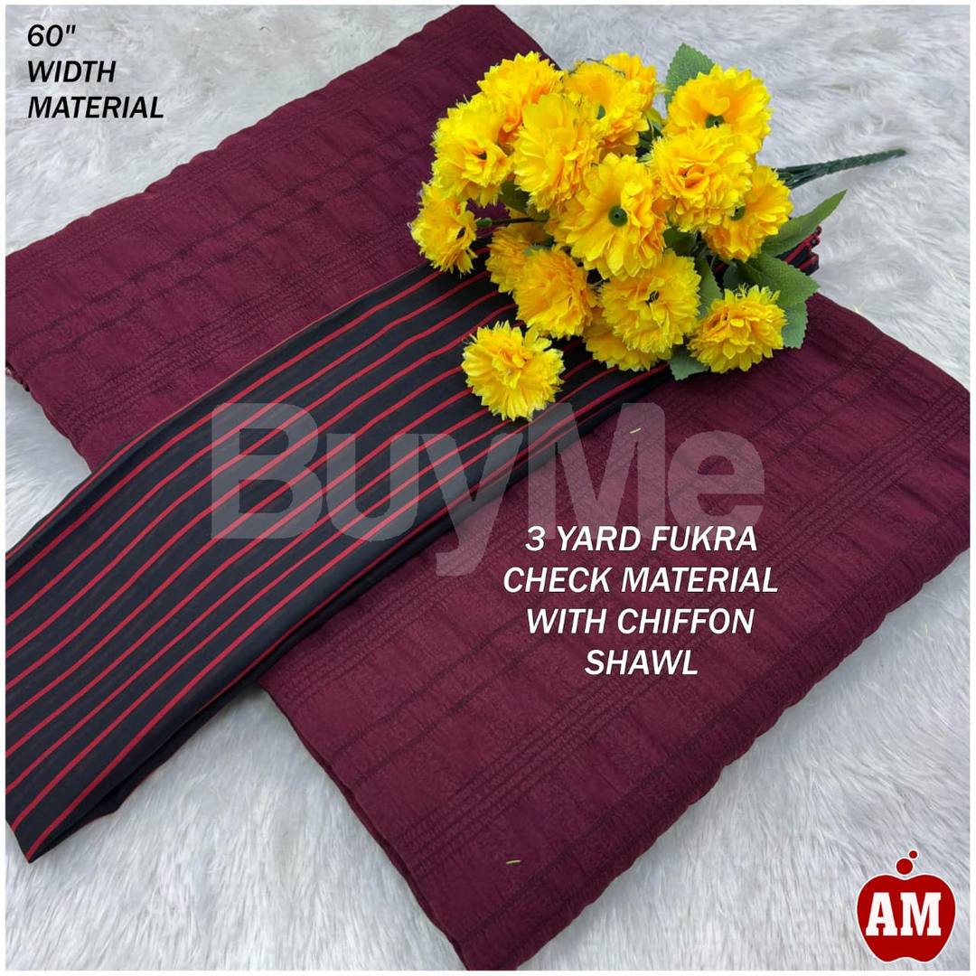 FUKRA CHECK MATERIAL WITH CHIFFON SHAWAL