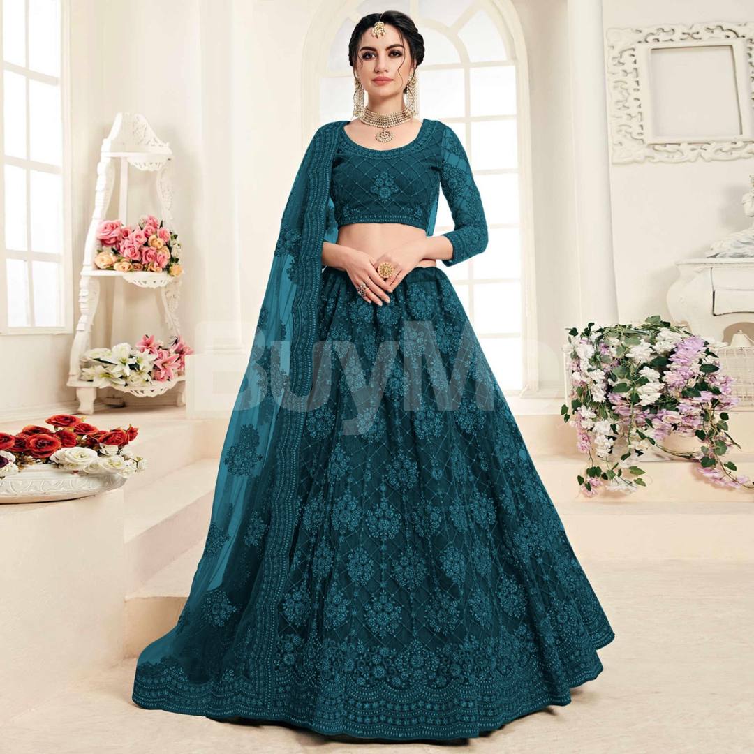 NET LEHENGA - TEAL
