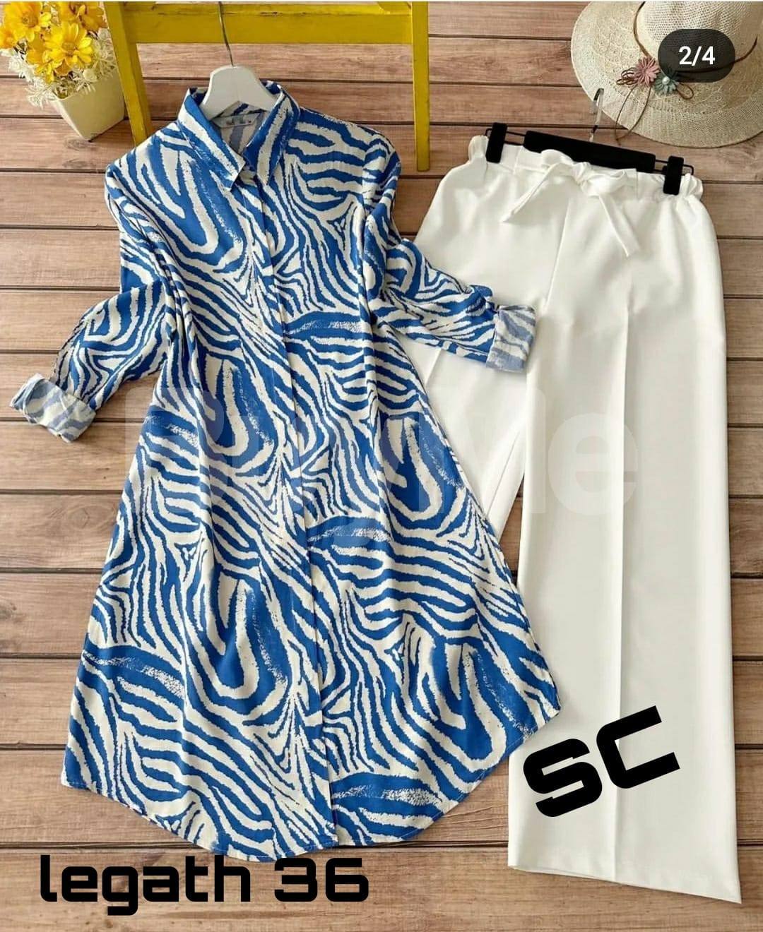 HEAVY DIGITAL PRINT BLUE AND WHITE DESIGNED TOP AND PANT