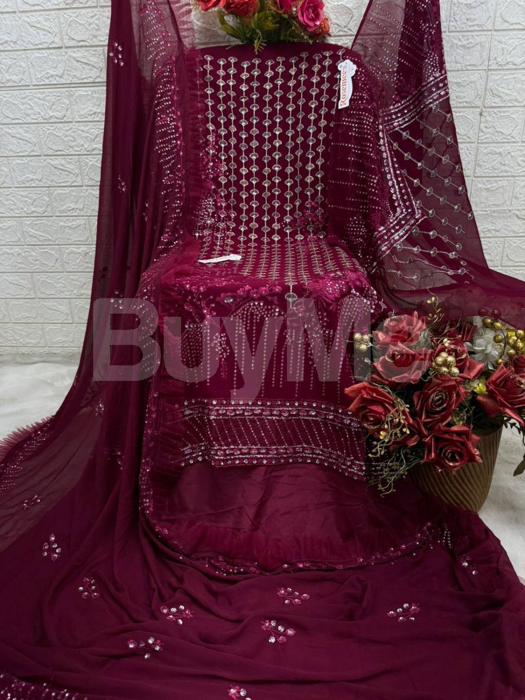 GEORGETTE EMBROIDERED DRESS - PURPLE