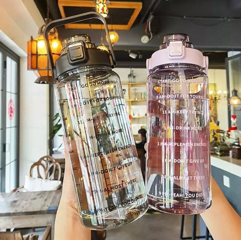 RANSPARENT PORTABLE LARGE CAPACITY PLASTIC WATER BOTTLE 2L - RANDOM COLOURS