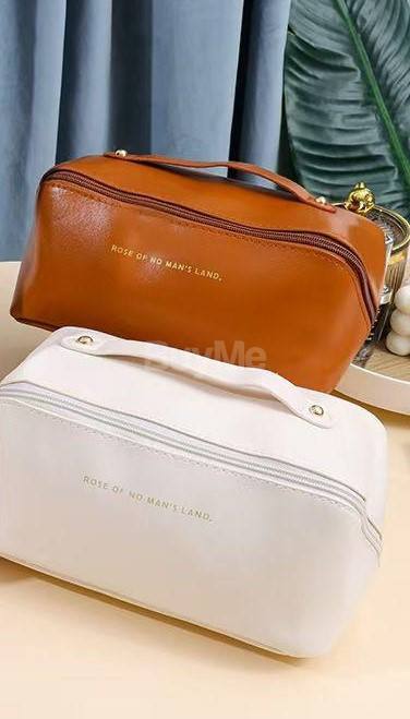 NEW MAKE-UP BAG - WHITE & BROWN