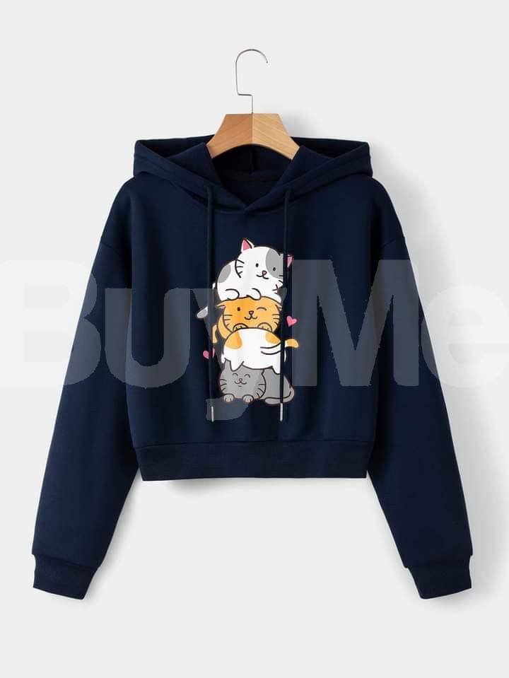 CUTE CAT HOODIE - (DARK BLUE)