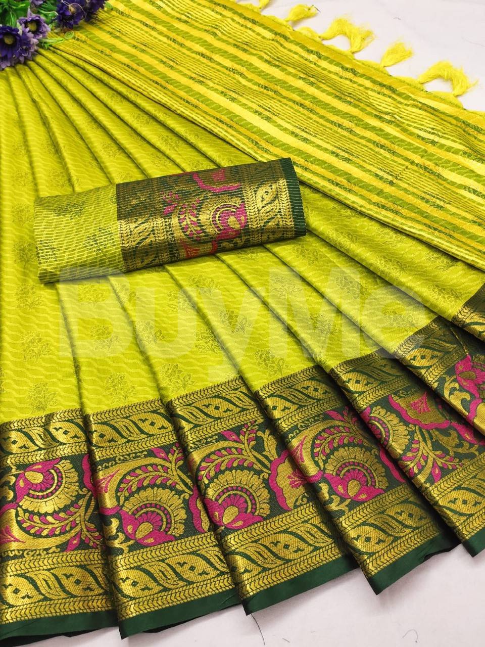 SOFT SOUTH SILK SAREE - LIGHT GREEN