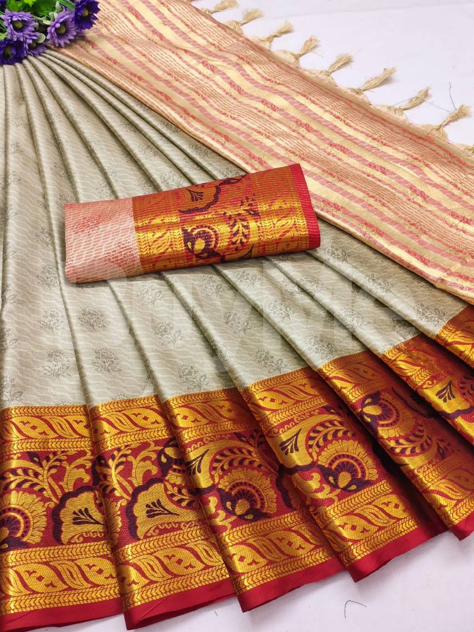 SOFT SOUTH SILK SAREE - GREY