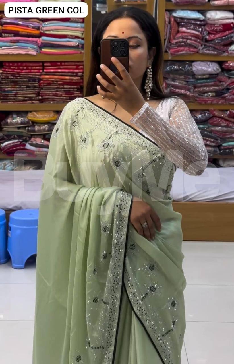 BEAUTIFUL DESIGNER PARTY WEAR SAREE -PISTA GREEN