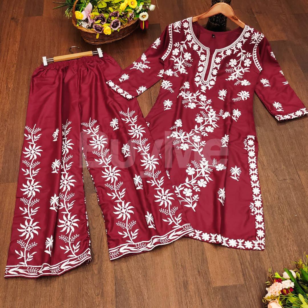 HEAVY RAYON COTTON WID HEAVY EMBROIDERY WORK - RED