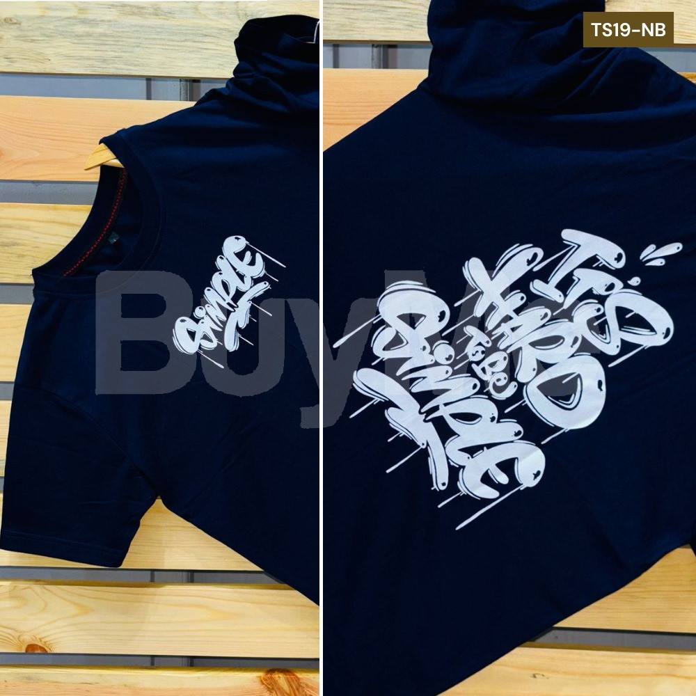 ITS HARD TOBE SIMPLE PRINTED T SHIRT - DARK BLUE