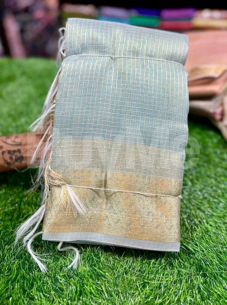 TISSUE COTTON SAREES - POWDER BLUE
