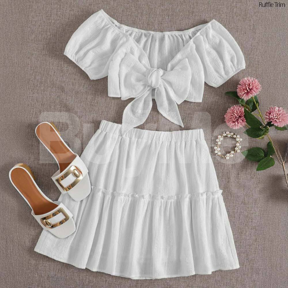 RUFFLE TRIM SKIRT WITH TOP