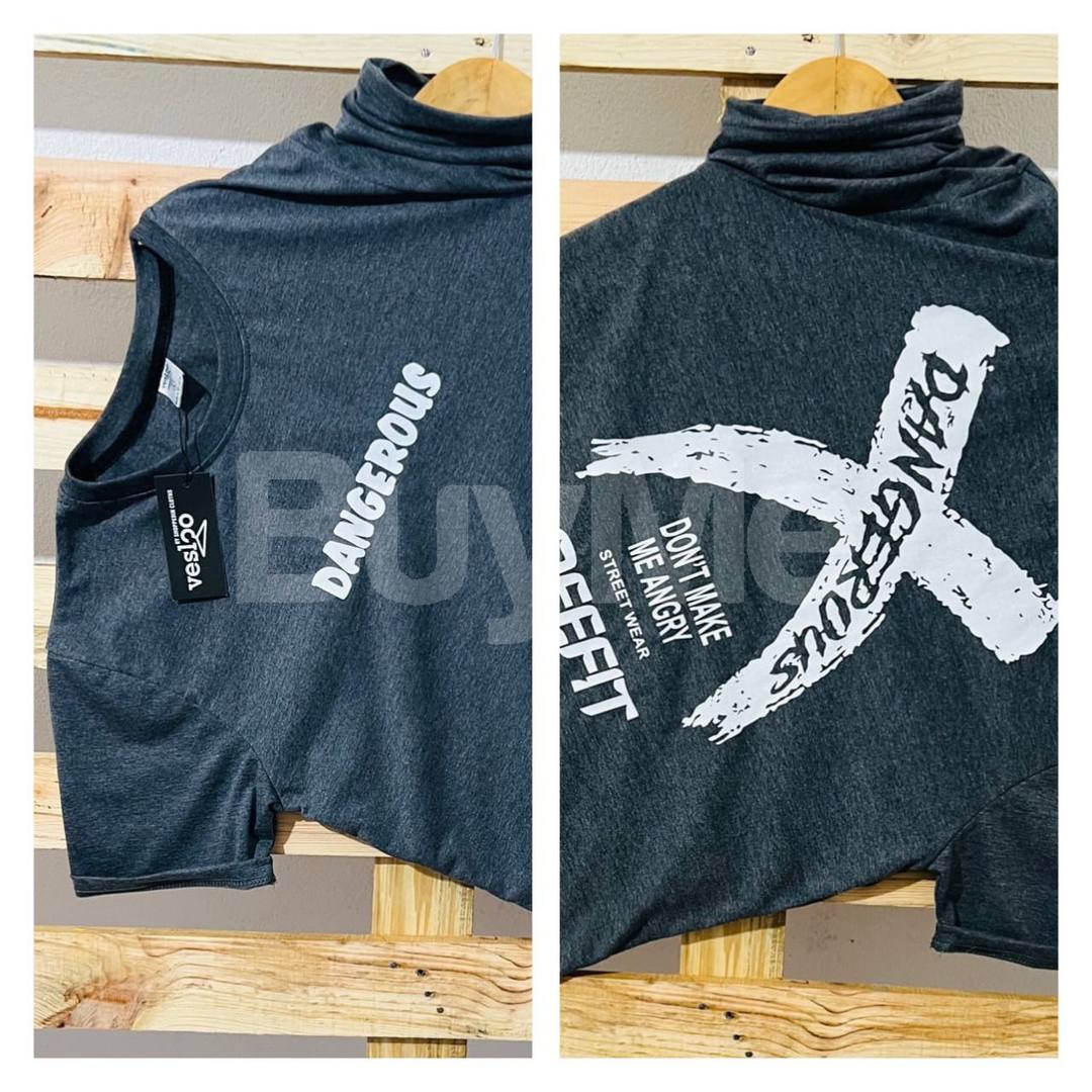 DOUBLE SIDE PRINT CREW NECK TSHIRT - GREY