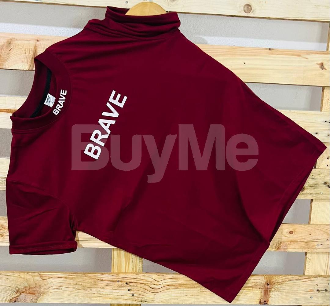 RIB PRINT HIGH NECK TSHIRT - MAROON COLOUR