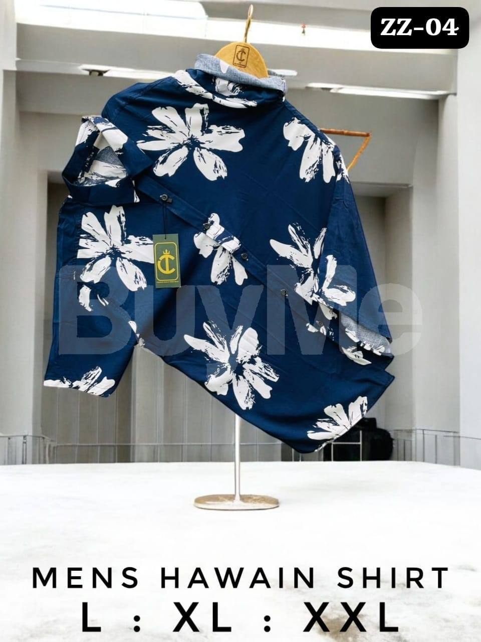 FLORAL PATTERN HAWAIN SHIRT - NAVY BLUE