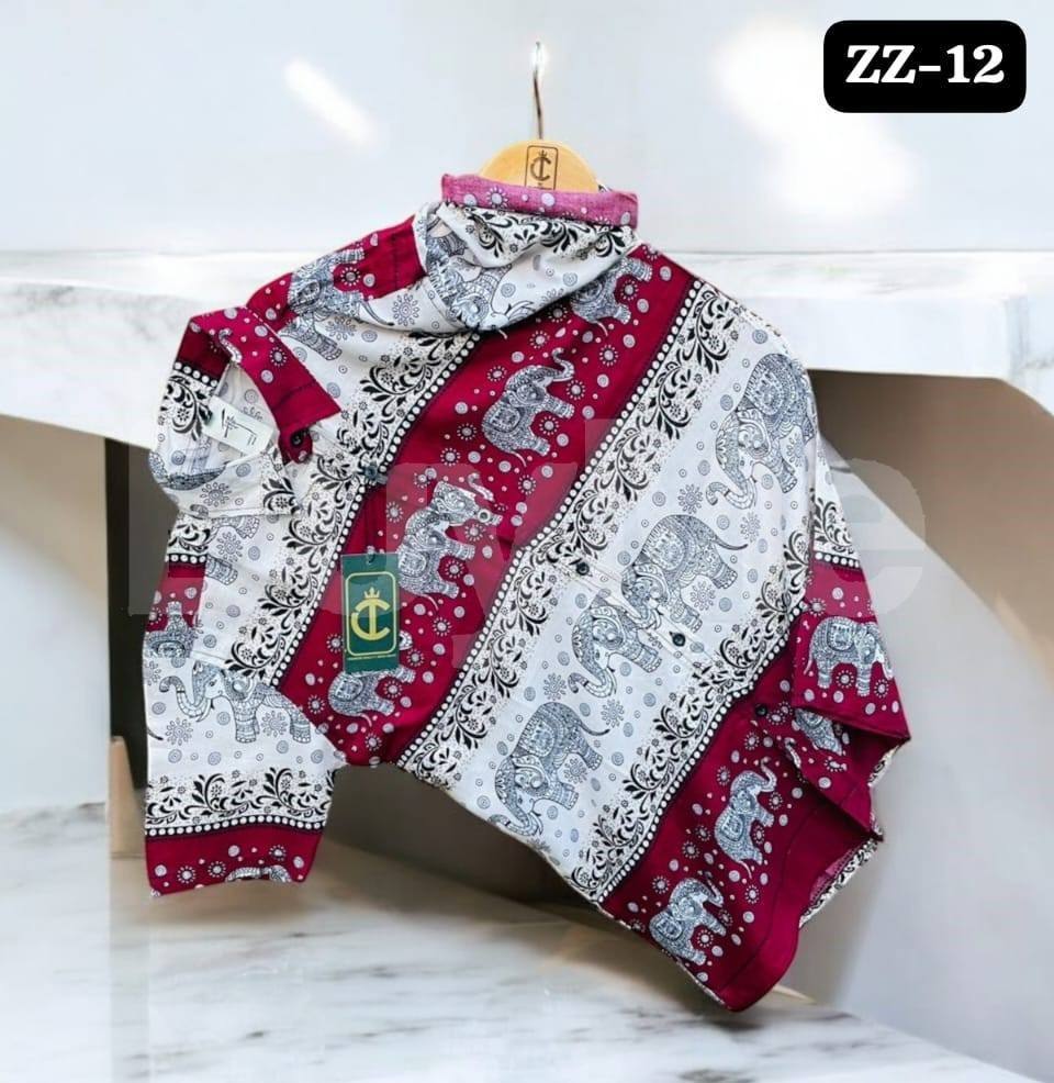 ELEPHANT PATTERN HAWAIN SHIRT - MAROON