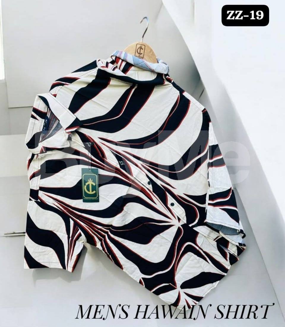 MENS PRINTED HAWAIN SHIRT - BLACK & WHITE