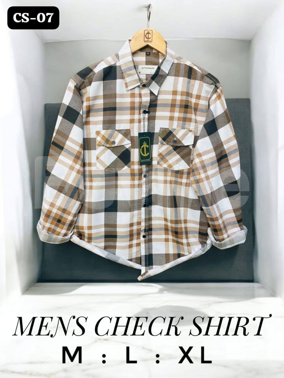 MENS CHECK SHIRT - WHITE & BROWN