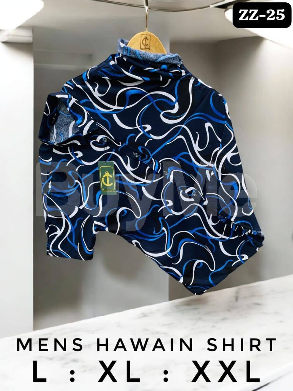 MENS PRINTED HAWAIN SHIRT - DARK BLUE