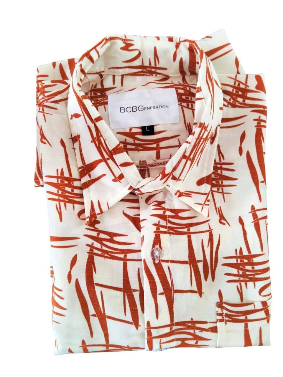 MENS PRINTED LINEN SHIRTS - LIGHT BROWN