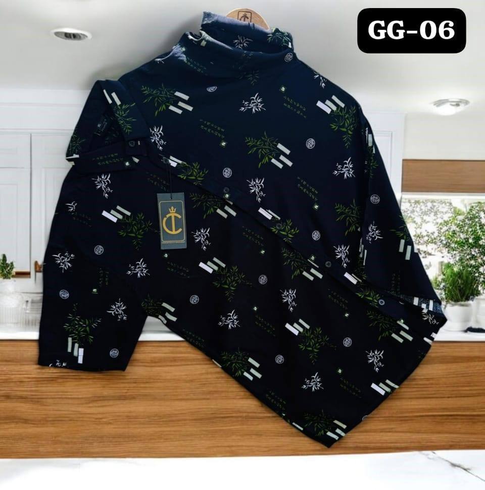 PRINTED HAWAIN SHIRT - NAVY BLUE