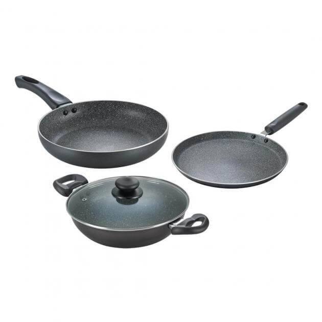 PRESTIGE FRY PAN, KADAI, OMINI TAWA 3PCS COOKWEAR SET NCPDG-SET3