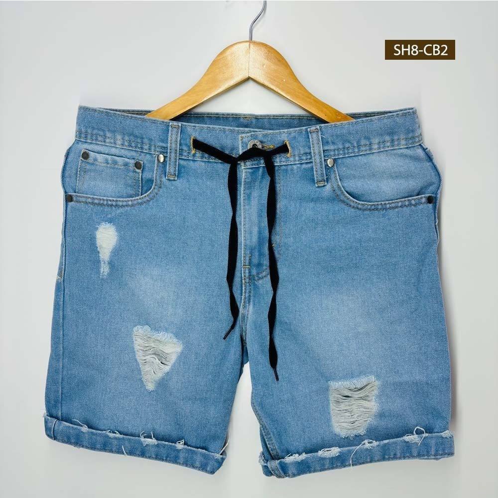 DENIM PATCH SHORTS - ICE BLUE