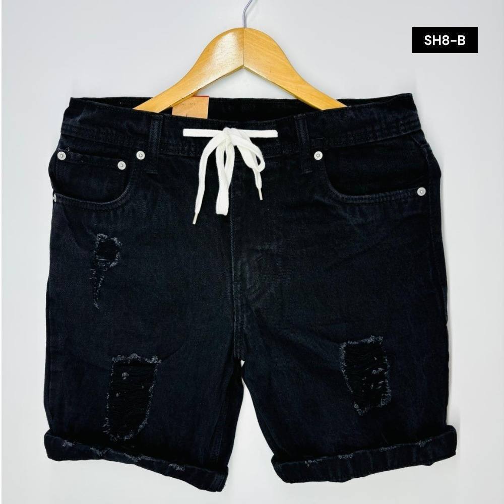 DENIM PATCH SHORTS - BLACK