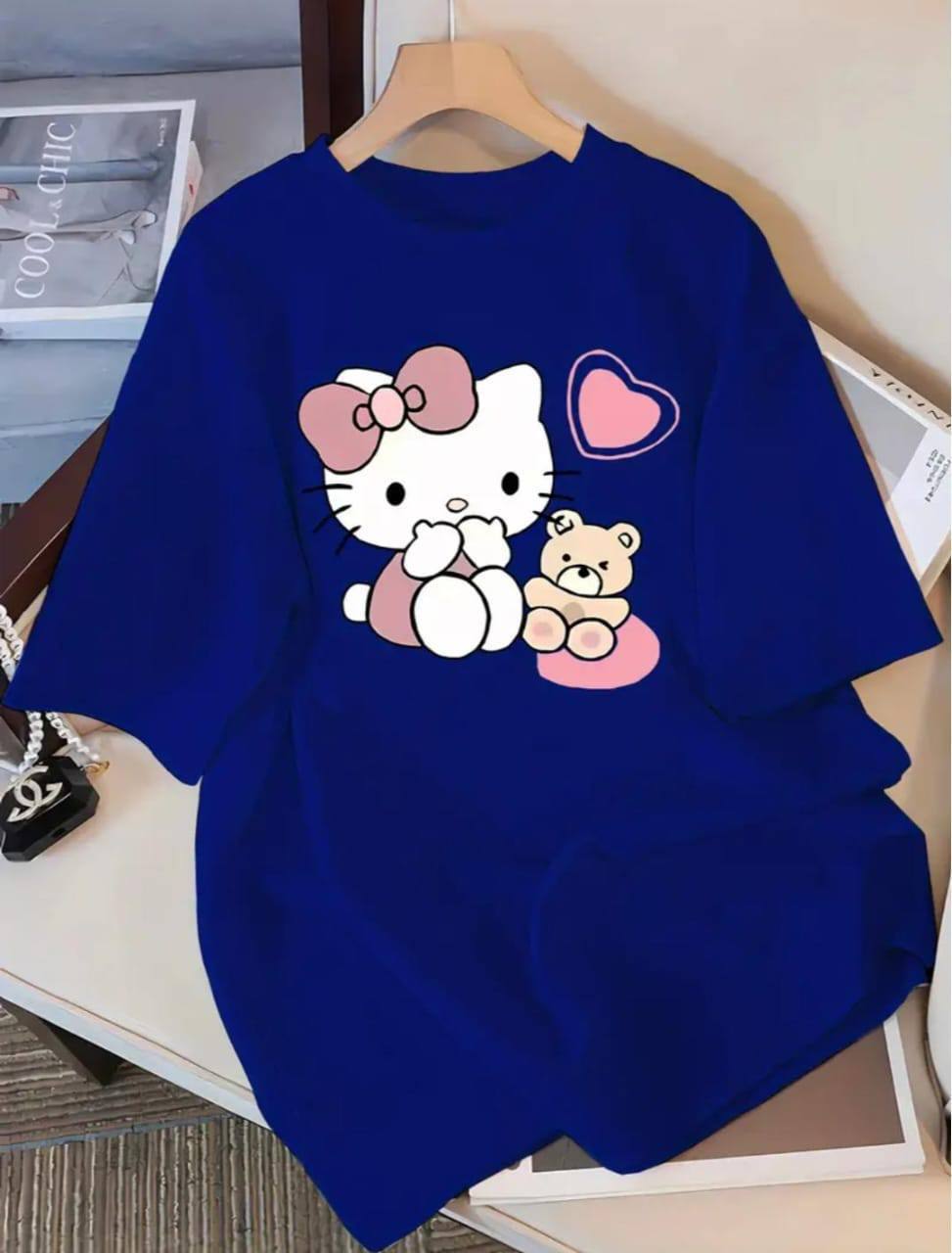 CASUAL 'HELLO KITTY' PRINTED TEE - DARK BLUE