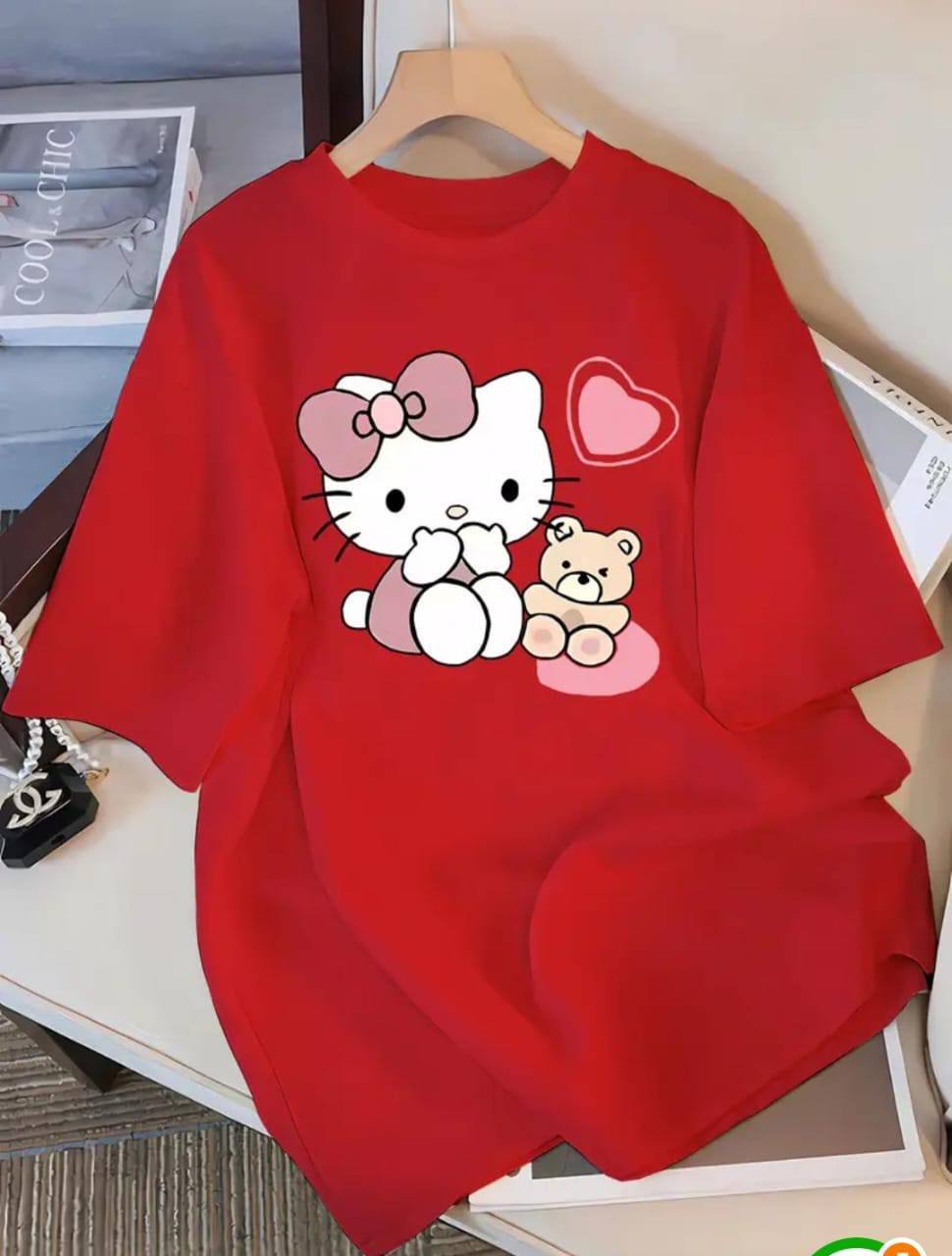 CASUAL 'HELLO KITTY' PRINTED TEE - RED