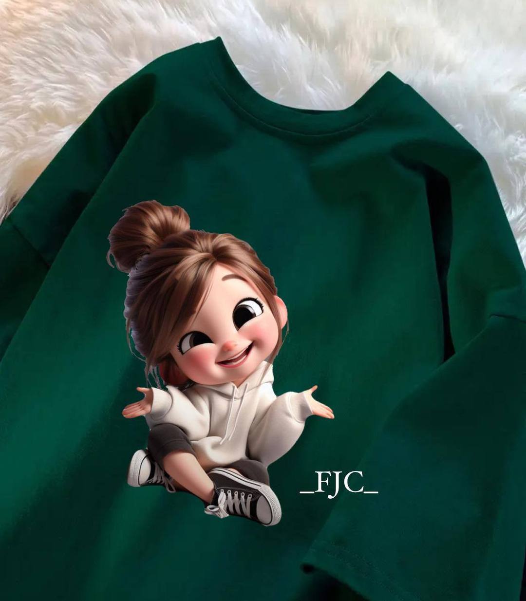 GREEN COLOR CUTE CARTOON DESIGN T SHIRT