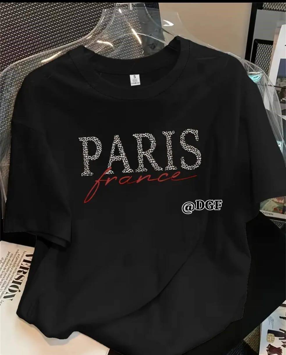 BLACK TEE WITH 'PARIS FRANCE' PRINT