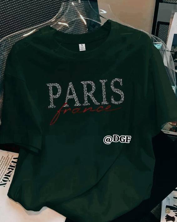 DARK GREEN TEE WITH 'PARIS FRANCE' PRINT