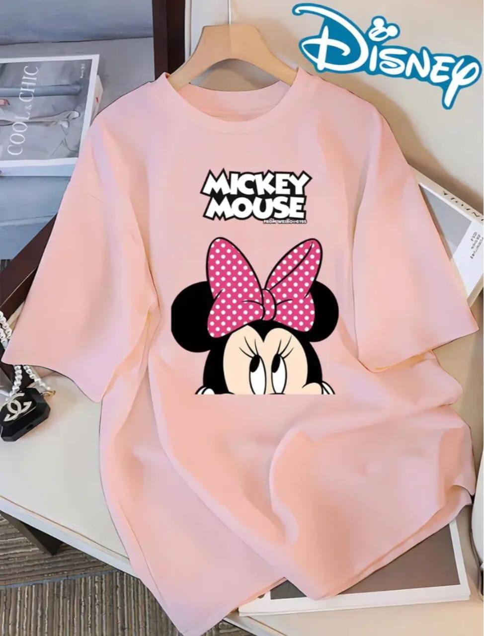 PINK TEE WITH 'MICKEY MOUSE' PRINT
