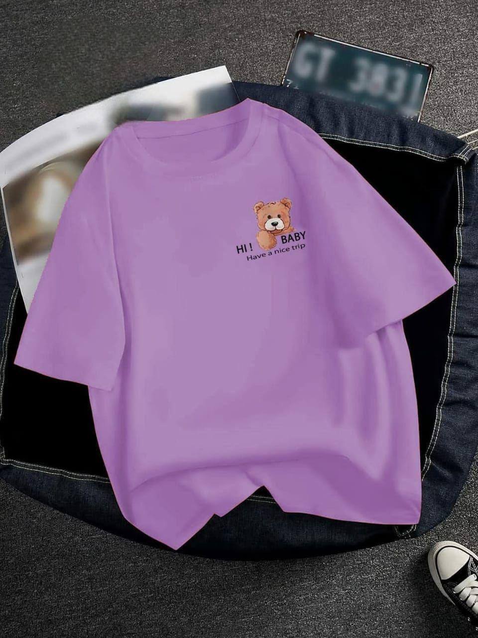 CASUAL TEE WITH 'HI BABY' PRINT - PURPLE