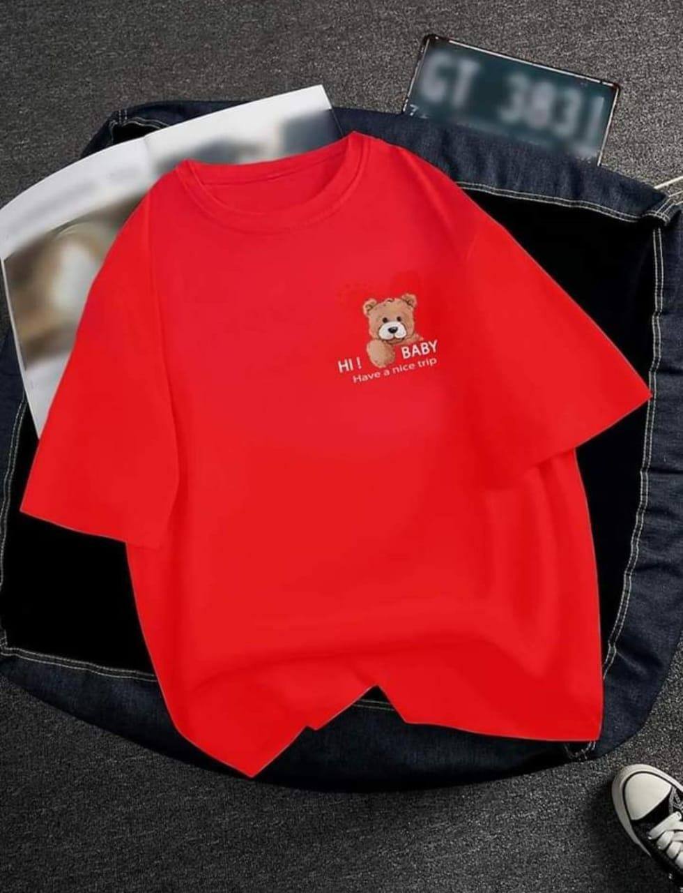CASUAL TEE WITH 'HI BABY' PRINT - RED