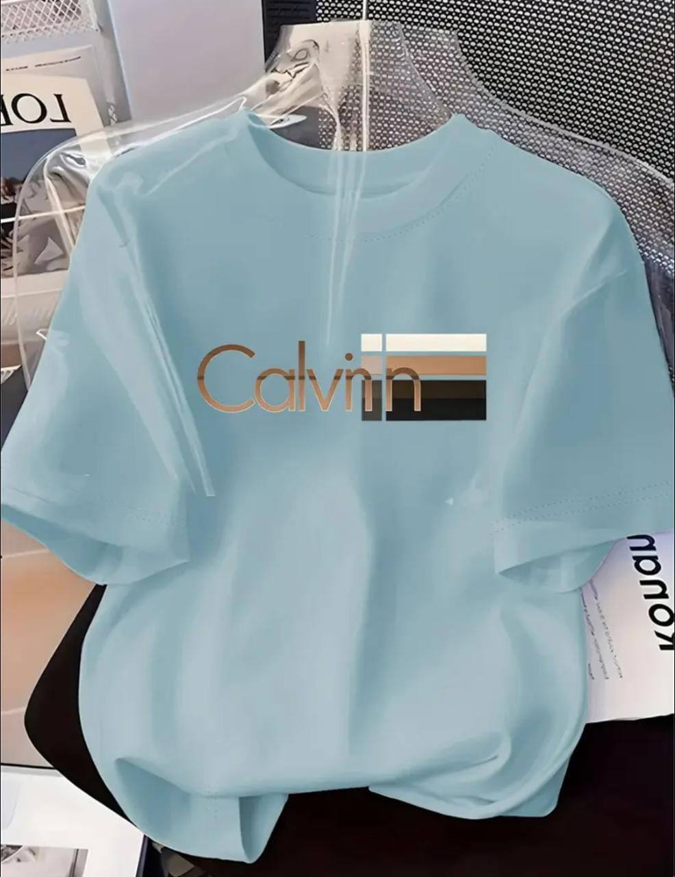 CASUAL TEE WITH 'CALVIN' PRINT - LIGHT BLUE