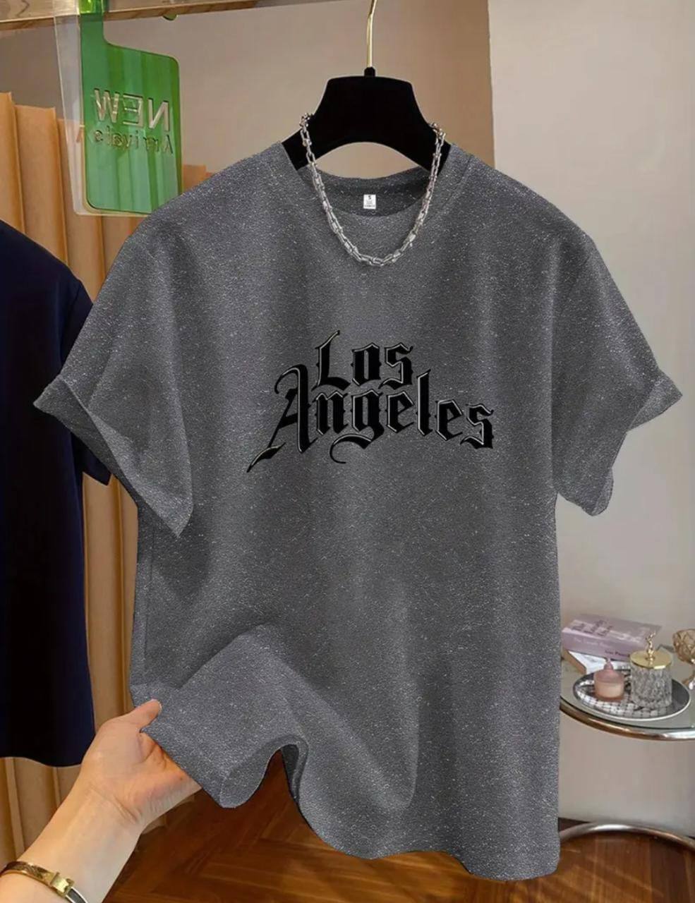 GREY TEE WITH 'LOS ANGELES' PRINT