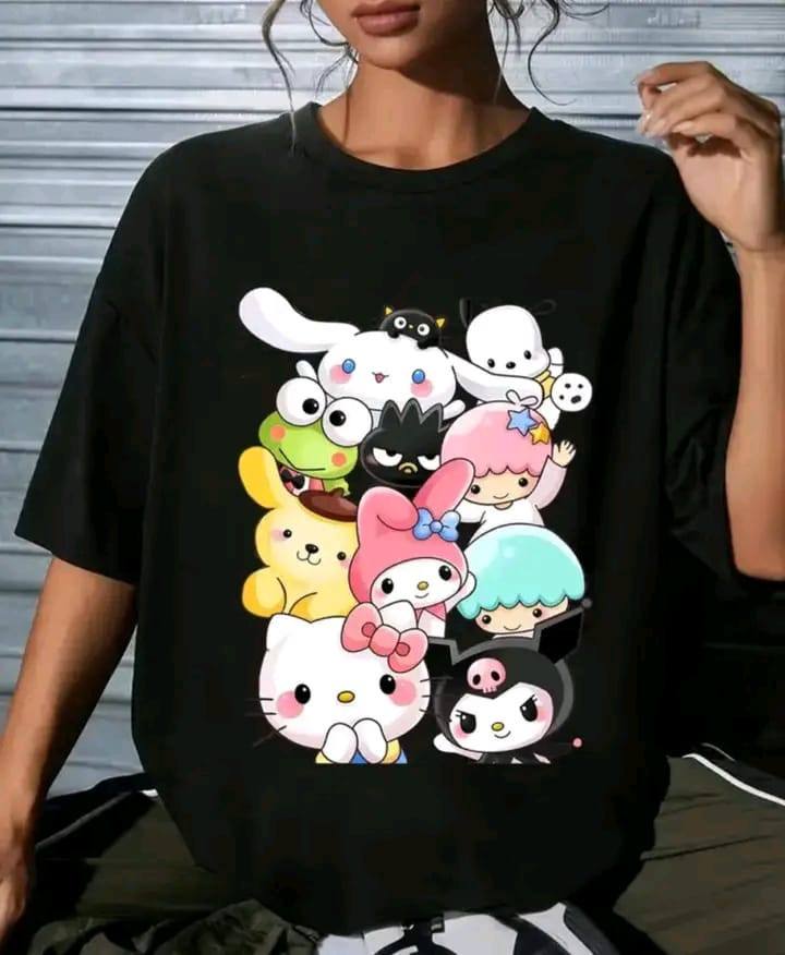 CAT DESIGN BLACK T SHIRT