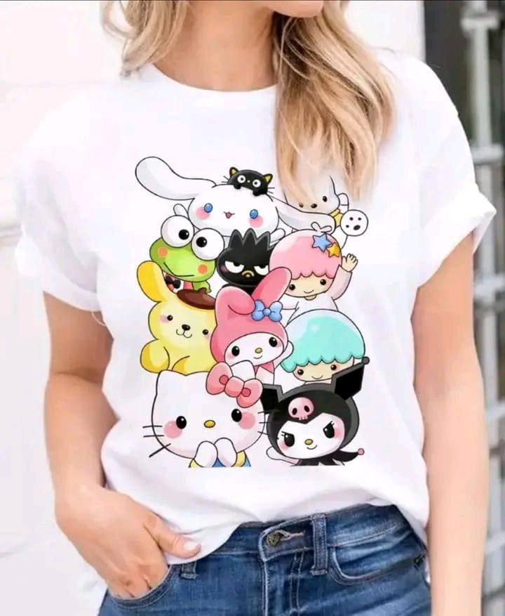 WHITE T SHIRT CAT DESIGN
