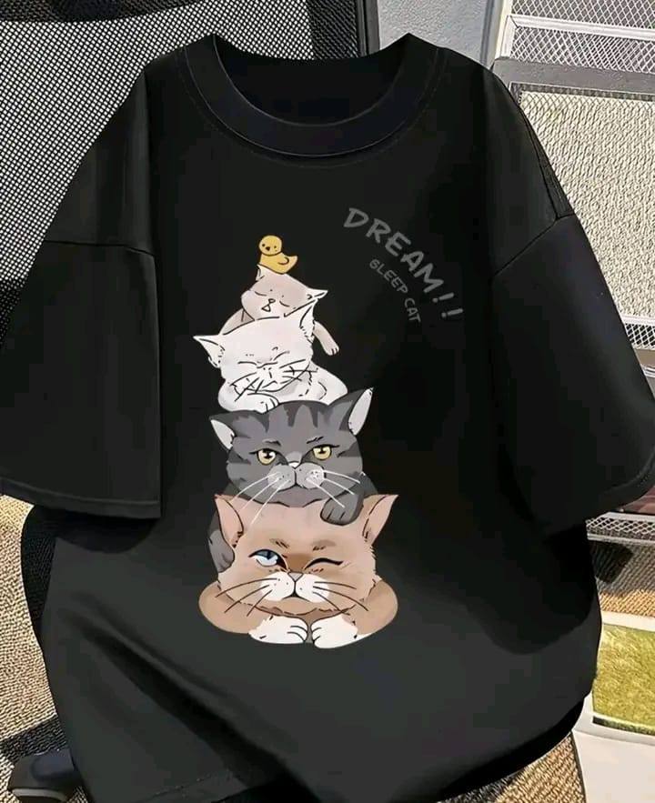 CAT DESIGN BLACK T SHIRT