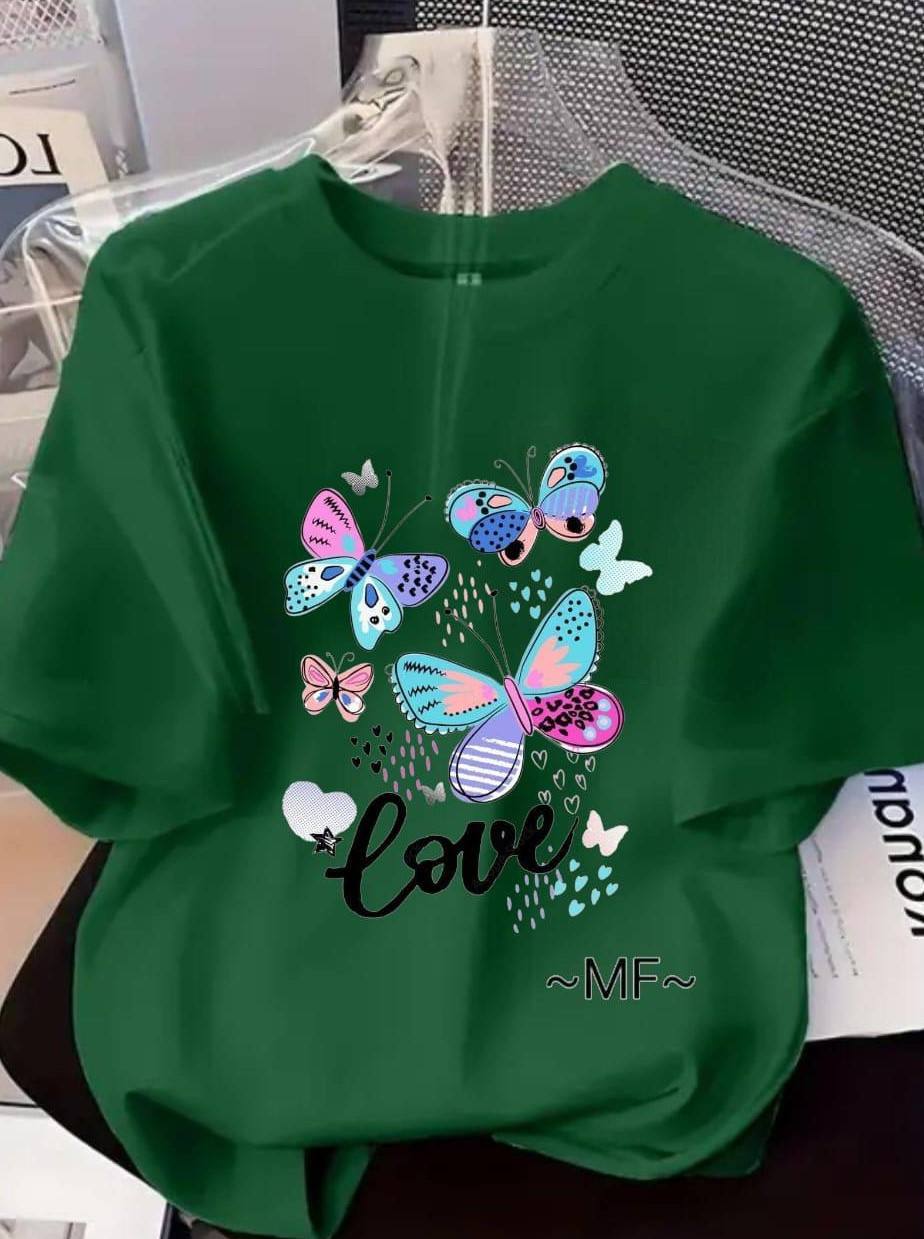 CASUAL TEE WITH 'LOVE' PRINT - GREEN