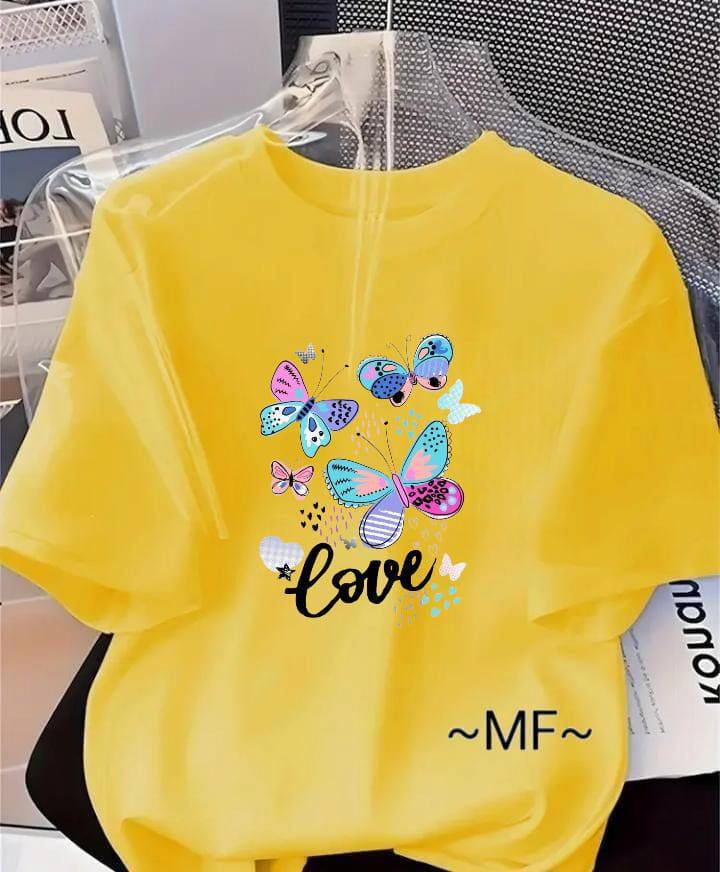 CASUAL TEE WITH 'LOVE' PRINT - YELLOW